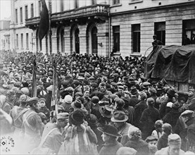 Crowds in Paris, France, celebrating the signing by Germany of the armistice which marked the end of World War I