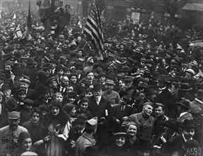 Citizens, celebrating the signing of the armistice by Germany in Paris, which marked the end of World War I