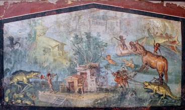Wall freize from Pompeii, Naples, Italy