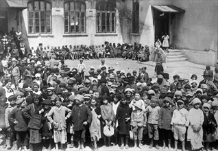Poor children of Warsaw, Poland, at one of the American Red Cross stations in 1919