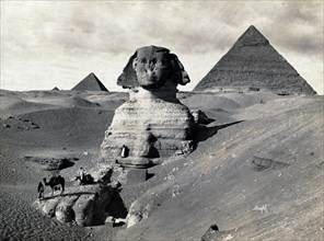 The Sphinx and pyramids at Giza, Egypt, 1880