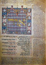 A large decorated initial-word panel from the Nuremberg Mahzor