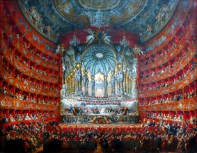 Musical celebration given by Cardinal de la Rochefoucauld at the Teatro Argentina, Rome, 1747. By Giovanni Paolo Panini