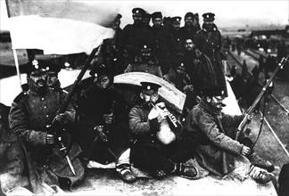 Guerre des Balkans, soldats bulgares en route pour Andrinople (Turquie), 1912