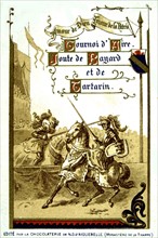Publicité pour le chocolat d'Aiguebelle, la vie de Bayard (V.1475-1524), Tournoi d'aire, Joute de Bayard et de Tartarin