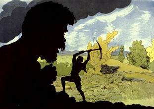 Le rêve de Joël, Poème et musique de Georges Fragerolle, Illustrations de Louis Bombled, Joël et le rocher
