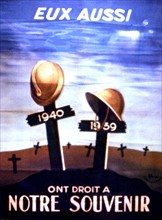 Affiche de Baron de propagande de Vichy : "Souvenir aux morts de 1939-1940"