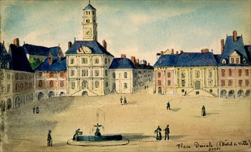 Charleville-Mézières, Place Ducale (l'hôtel de ville), aquarelle