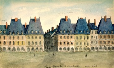 Charleville-Mézières (Ardennes), Place Ducale, south side, watercolor