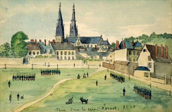 Charleville-Mézières (Ardennes), Square in Rue Forest, watercolor