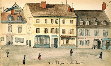 Charleville-Mézières (Ardennes), la rue Thiers, aquarelle