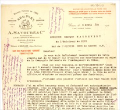 Lettre d'un négociant évoquant ses souvenirs d'Arthur Rimbaud