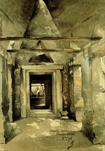 Courmaille, Angkor: Central chapel of the Phôm-Chiso, watercolor