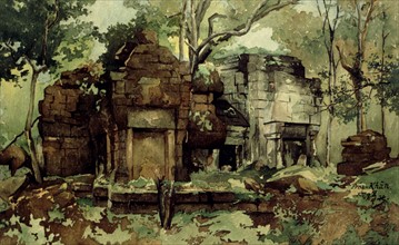 Angkor, aquarelle de Jean Courmaille