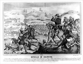 Italian Expedition, Battle of Solferino: Napoleon III watching the battle; left: death of General Augereau
