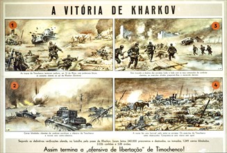 German anti-bolshevist propaganda poster in Spanish, German offensive in Kharkov, USSR