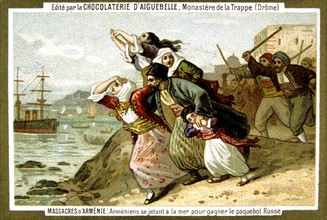 Publicité pour le chocolat d'Aiguebelle, Massacre d'Arménie par les Turcs en 1894-1896, Arméniens se jettant à la mer pour gagner un paquebot russe