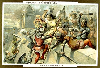 Publicité pour le chocolat d'Aiguebelle, Jeanne Hachette (V.1454-?) prit la défense de Beauvais, assiégée par Charles le Téméraire (1472)
