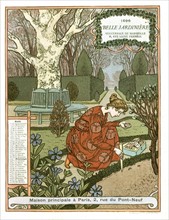 Calendrier de la "Belle jardinière", Mois de mars,  femme plantant des fleurs