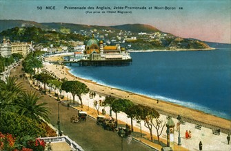 Nice . Promenade des Anglais, the pier and Mount -Baron, postcard