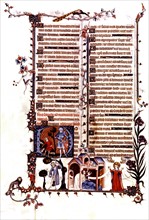 Breviary of Belleville, from Jean Pucelle's studio: David and Goliath, the hanging of Judas,  Extrème-onction, Extreme unction, Hope