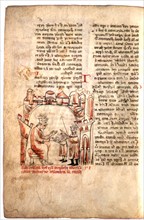 Manuscript, "Historia de Proeliis Alexandri Magni" by  Callisthenes: Philip entrusting the young Alexander the Great to Aristotle