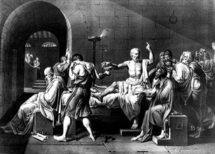 Gravure d'après une peinture de David  : La mort de Socrate