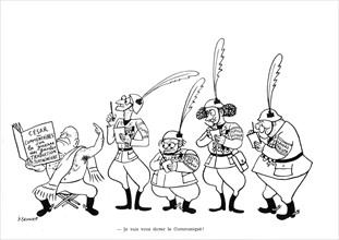 Satirical cartoon by Sennep about Mussolini. in "La guerre en chemise noire" ("war in blackshirt")