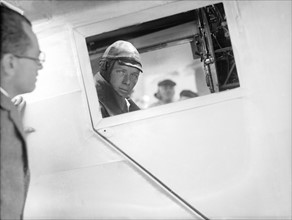Charles Lindbergh. Atlantic crossing. Lindbergh aboard the "Spirit of St. Louis" at Le Bourget airport
