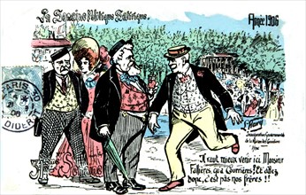 Carte postale caricaturale sur Armand Fallières (1841-1931) à propos de la grève de Courrières