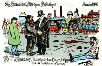 Carte postale caricaturale à propos des grèves