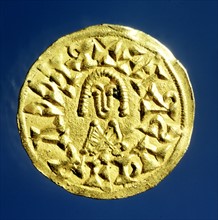 Golden coin, Recarede Ist the Catholic (586-601),
King of the Visigoths, he died in Toledo