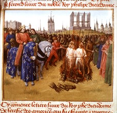 Jean Fouquet, Supplice d'hérétiques devant Paris en présence du roi de France