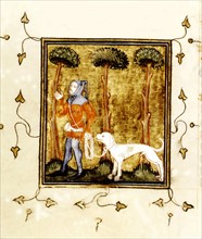 Miniature extraite du "Livre du roi Modus". Homme à la chasse