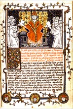 Miniature. Citeaux bullary. The Pope giving the Order's rule to the Cistercians