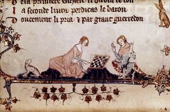 Miniature in "The Duchess' book". Allegory of chess.