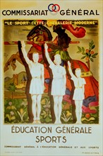 Gouvernement de Vichy. Affiche de J.A. Mercier de propagande pour le sport