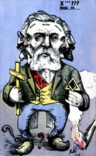 Carte postale satirique anticléricale et anti franc-maçonne sur la séparation de l'église et de l'état. On y reconnaît Armand Fallières (1841-1931)