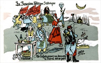 Carte postale satirique sur la colonisation au moment de la Conférence d'Algésiras (Maroc), à propos des espérances de l'Allemagne sur le Maroc