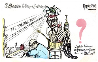 Carte postale satirique sur l'affaire des fiches. On y reconnaît le Général Louis André (1838-1913)