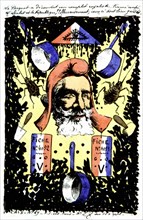 Carte postale caricaturale sur l'affaire des fiches, On y reconnaît Emile Loubet (1904)