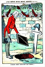 Satirical cartoon about the Allies' debt towards the United States