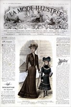 Tenue d'automne pour les femmes et robe de classe pour les fillettes in "La mode illustrée" du 29 septembre 1901