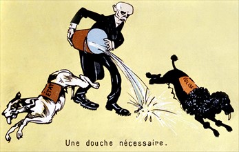Separation of Church and State. Satirical postcard on Combes (1905)