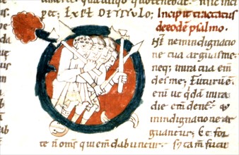 St. Augustine's Enarrationes in psalmos (sermons on the psalms)  f° 108: Group armed with spears and arrows