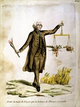 Gravure coloriée, "Dans la main de Target la balance de Thémis est juste", (Guy Jean-Baptiste Target (1733-1807)