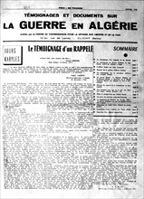 War in Algeria, Front page of the newspaper "Evidence and documents on the War in Algeria"