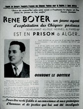 War in Algeria. Leaflet of the 'Secours populaire français' about draft-dodgers