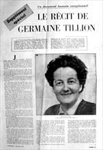 Guerre d'Algérie. Témoignage de Germaine Tillion. Supplément du journal "L'Express"