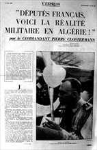 Guerre d'Algérie. Témoignage du commandant Pierre Clostermann adressé au députés français. in le journal "L'Express"